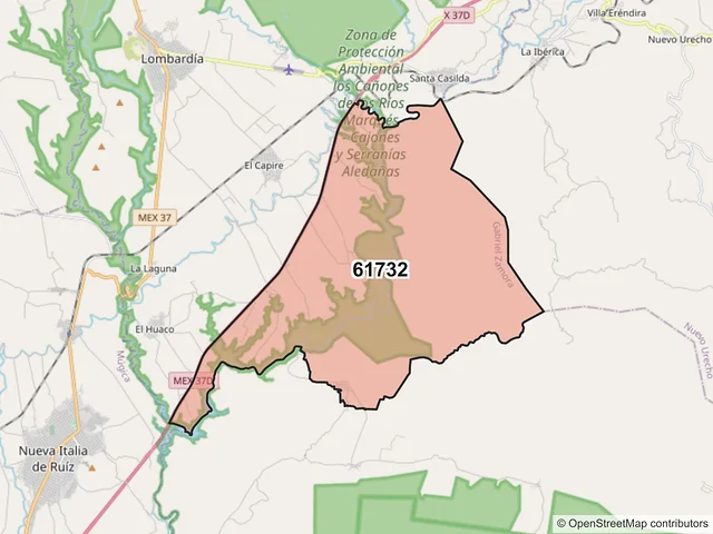 Mapa del código postal 61732, Gabriel Zamora, Michoacán de Ocampo