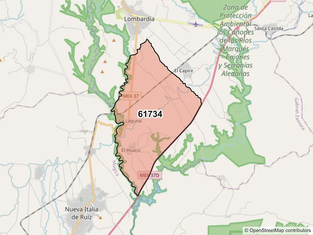 Mapa del código postal 61734, Gabriel Zamora, Michoacán de Ocampo