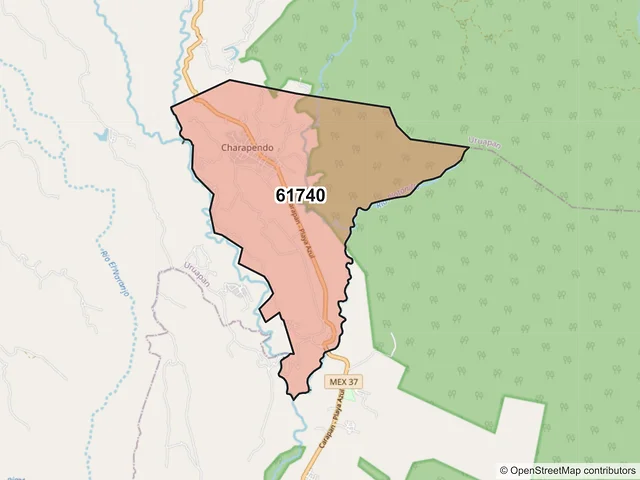 Mapa del código postal 61740, Gabriel Zamora, Michoacán de Ocampo