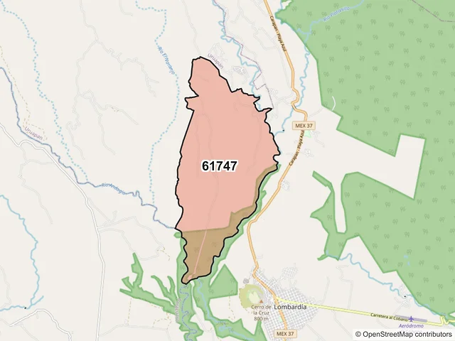 Mapa del código postal 61747, Gabriel Zamora, Michoacán de Ocampo