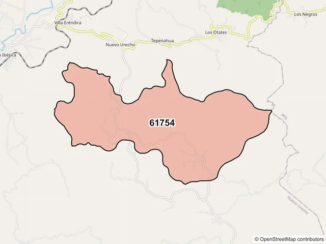 Mapa del código postal 61754, Nuevo Urecho, Michoacán de Ocampo