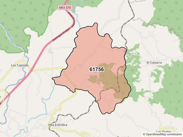 Mapa del código postal 61756, Nuevo Urecho, Michoacán de Ocampo