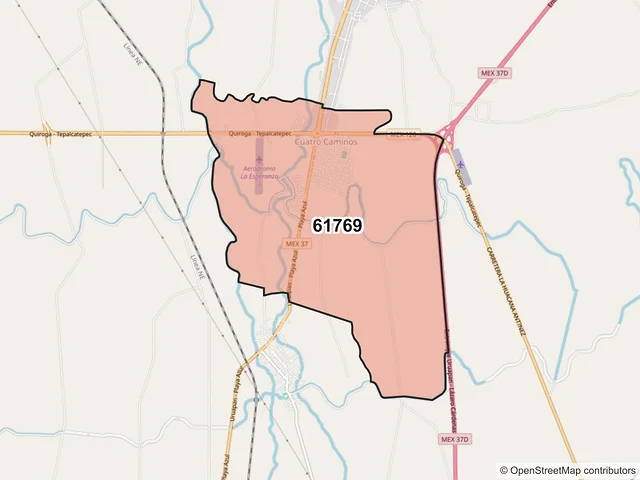 Mapa del código postal 61769, Múgica, Michoacán de Ocampo