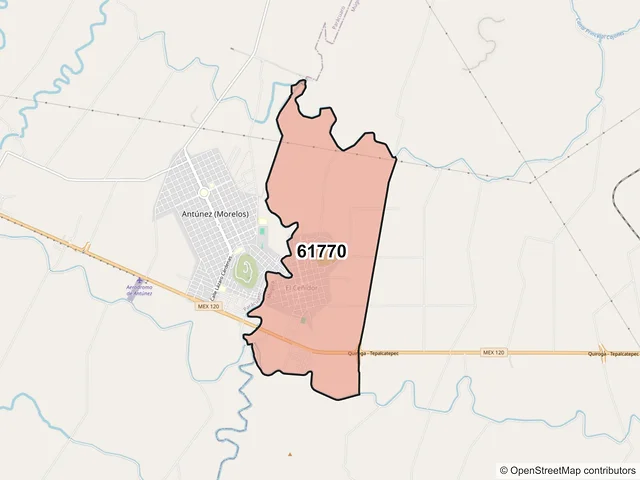 Mapa del código postal 61770, Múgica, Michoacán de Ocampo