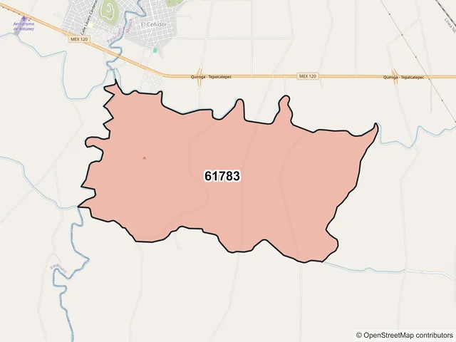 Mapa del código postal 61783, Múgica, Michoacán de Ocampo
