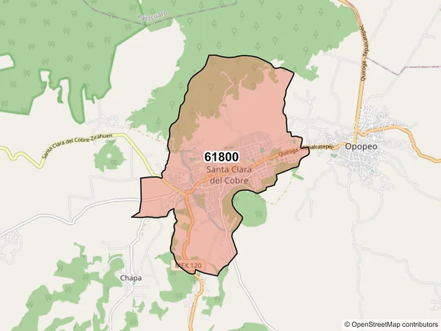 Mapa del código postal 61800, Salvador Escalante, Michoacán de Ocampo