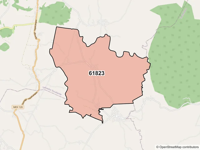 Mapa del código postal 61823, Salvador Escalante, Michoacán de Ocampo