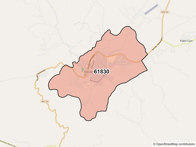 Mapa del código postal 61830, Ario, Michoacán de Ocampo