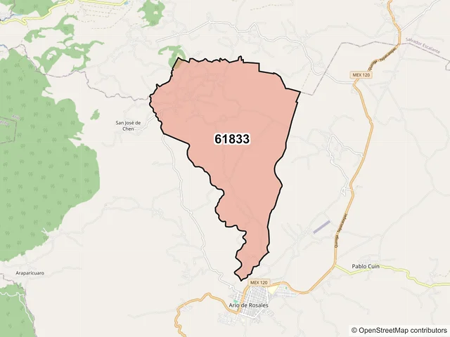 Mapa del código postal 61833, Ario, Michoacán de Ocampo
