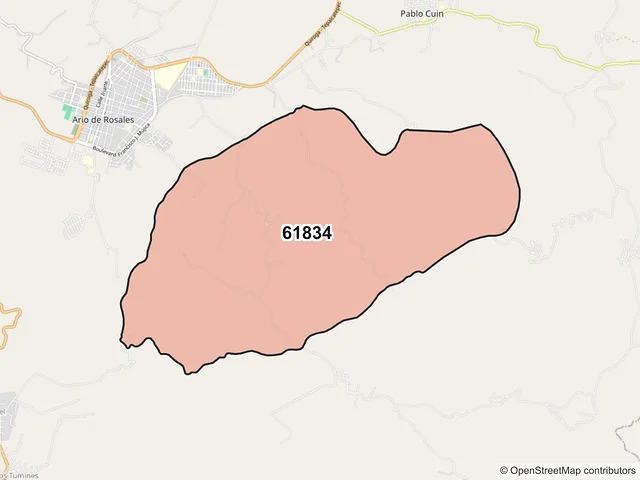 Mapa del código postal 61834, Ario, Michoacán de Ocampo