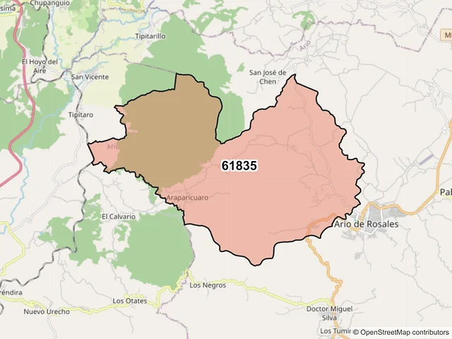 Mapa del código postal 61835, Ario, Michoacán de Ocampo