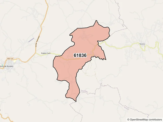 Mapa del código postal 61836, Ario, Michoacán de Ocampo
