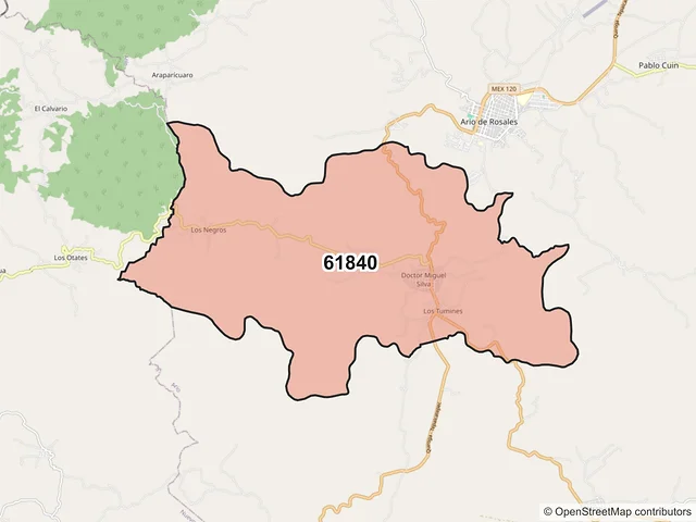 Mapa del código postal 61840, Ario, Michoacán de Ocampo