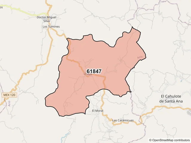 Mapa del código postal 61847, Ario, Michoacán de Ocampo