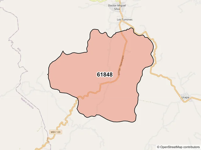 Mapa del código postal 61848, Ario, Michoacán de Ocampo