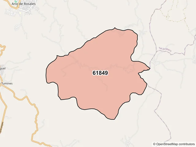 Mapa del código postal 61849, Ario, Michoacán de Ocampo