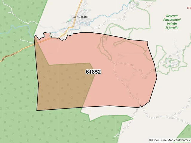 Mapa del código postal 61852, La Huacana, Michoacán de Ocampo