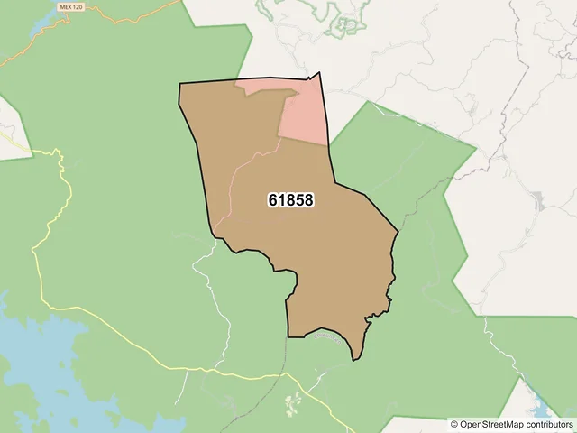 Mapa del código postal 61858, La Huacana, Michoacán de Ocampo