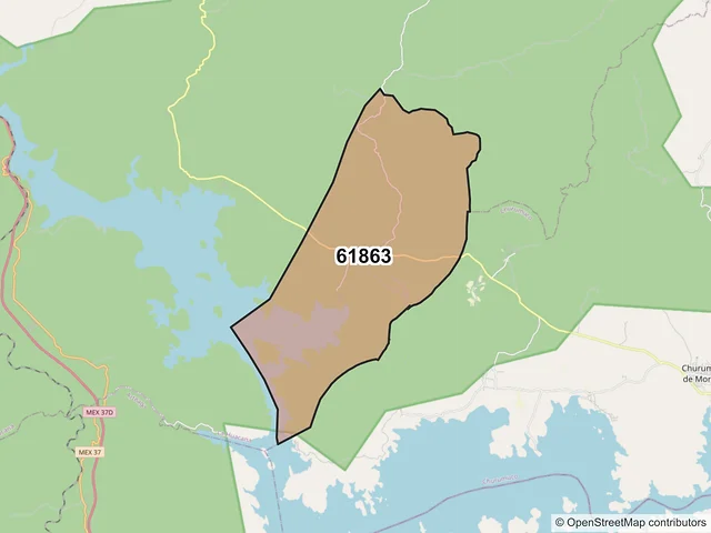Mapa del código postal 61863, La Huacana, Michoacán de Ocampo