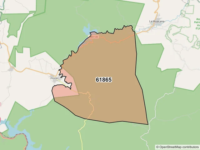 Mapa del código postal 61865, La Huacana, Michoacán de Ocampo