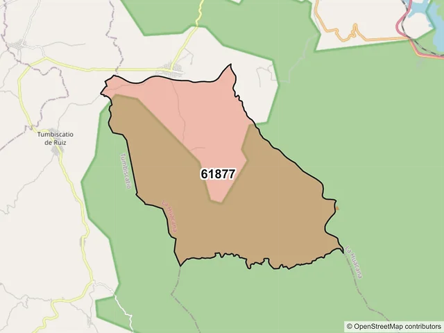 Mapa del código postal 61877, La Huacana, Michoacán de Ocampo