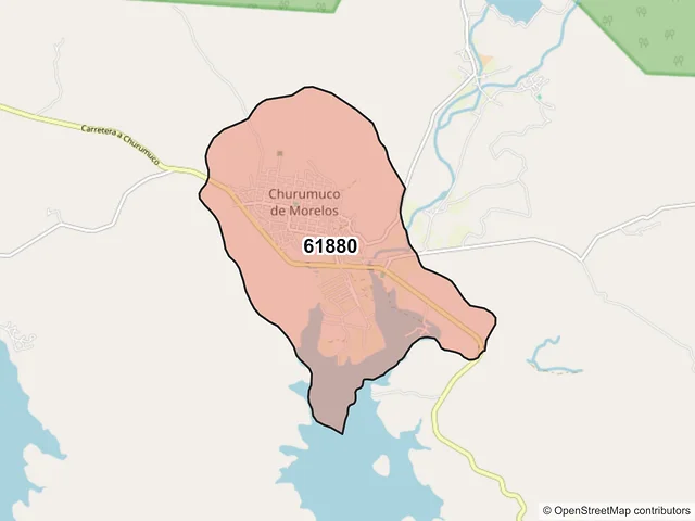 Mapa del código postal 61880, Churumuco, Michoacán de Ocampo