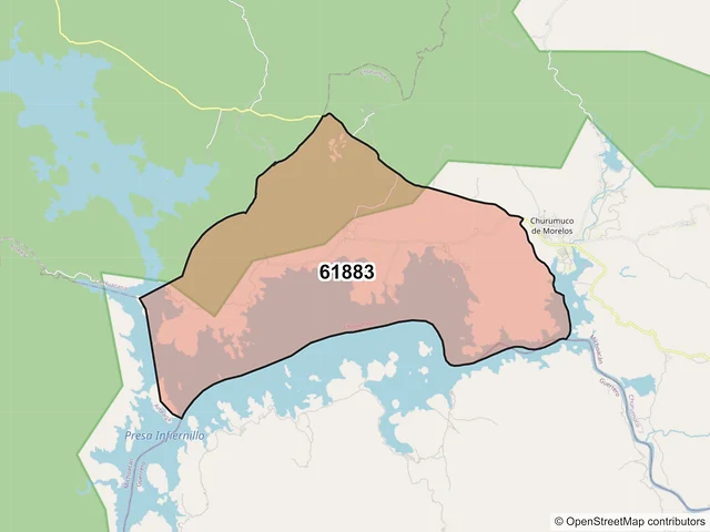 Mapa del código postal 61883, Churumuco, Michoacán de Ocampo