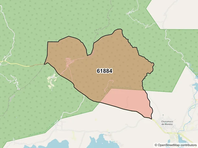 Mapa del código postal 61884, Churumuco, Michoacán de Ocampo