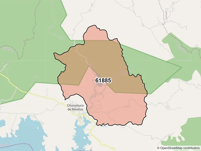 Mapa del código postal 61885, Churumuco, Michoacán de Ocampo