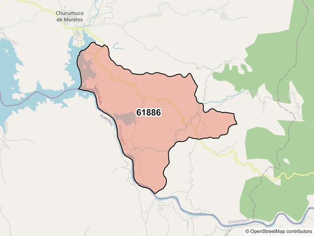 Mapa del código postal 61886, Churumuco, Michoacán de Ocampo