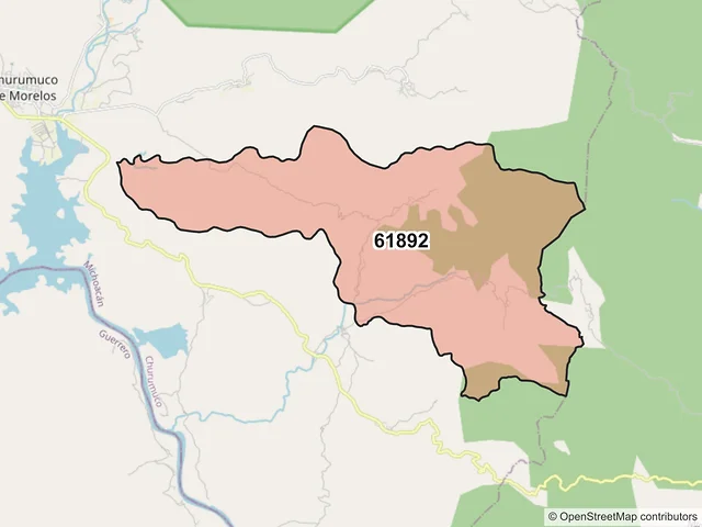 Mapa del código postal 61892, Churumuco, Michoacán de Ocampo