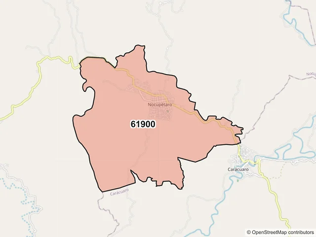 Mapa del código postal 61900, Nocupétaro, Michoacán de Ocampo