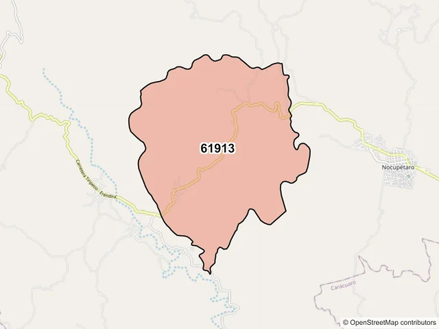 Mapa del código postal 61913, Nocupétaro, Michoacán de Ocampo
