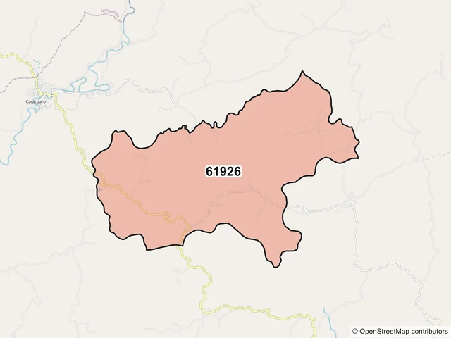 Mapa del código postal 61926, Carácuaro, Michoacán de Ocampo