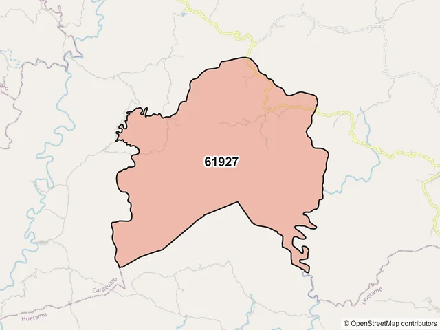 Mapa del código postal 61927, Carácuaro, Michoacán de Ocampo