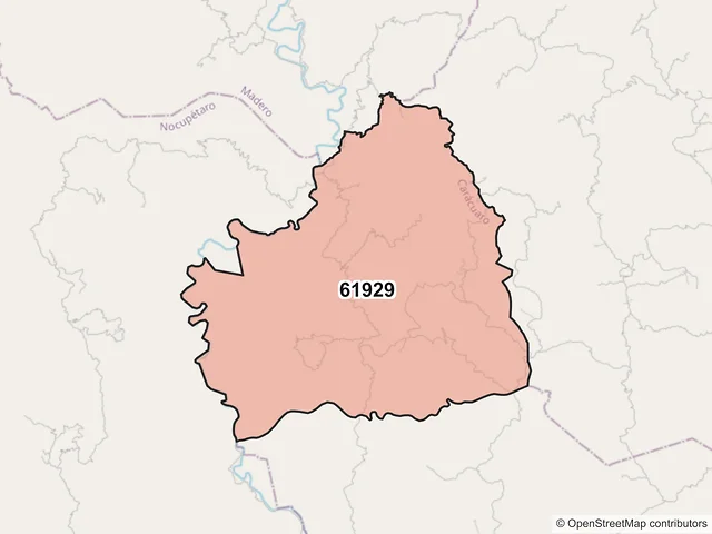 Mapa del código postal 61929, Carácuaro, Michoacán de Ocampo