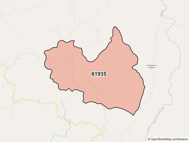 Mapa del código postal 61935, Carácuaro, Michoacán de Ocampo