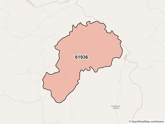 Mapa del código postal 61936, Carácuaro, Michoacán de Ocampo