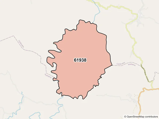 Mapa del código postal 61938, Carácuaro, Michoacán de Ocampo