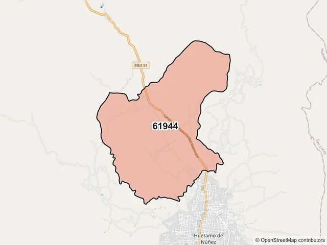 Mapa del código postal 61944, Huetamo, Michoacán de Ocampo