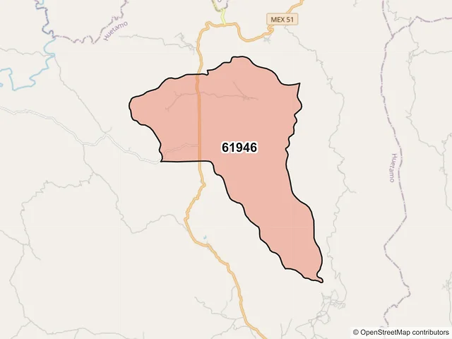 Mapa del código postal 61946, Huetamo, Michoacán de Ocampo