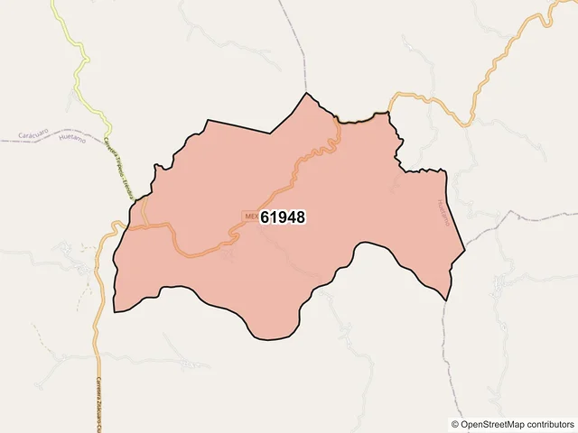 Mapa del código postal 61948, Huetamo, Michoacán de Ocampo