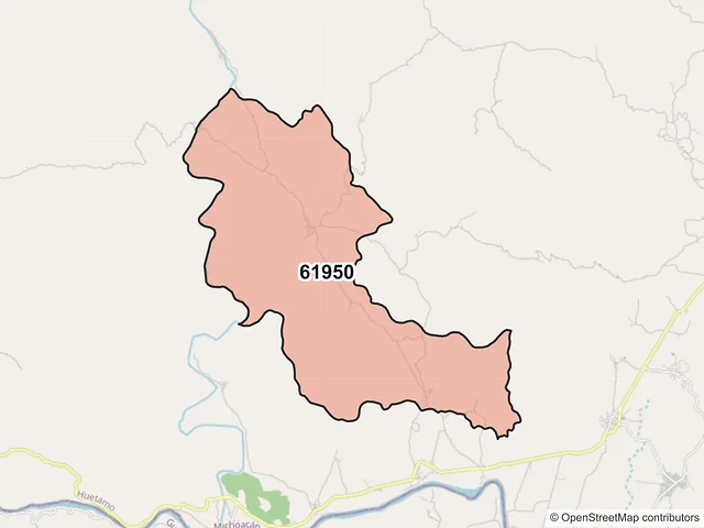 Mapa del código postal 61950, Huetamo, Michoacán de Ocampo