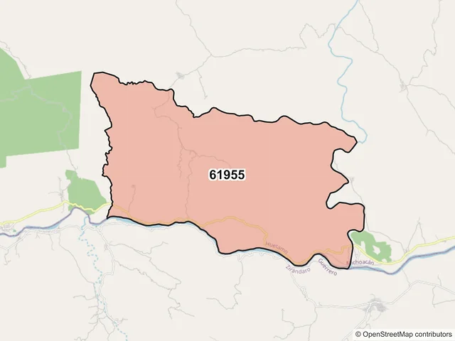 Mapa del código postal 61955, Huetamo, Michoacán de Ocampo