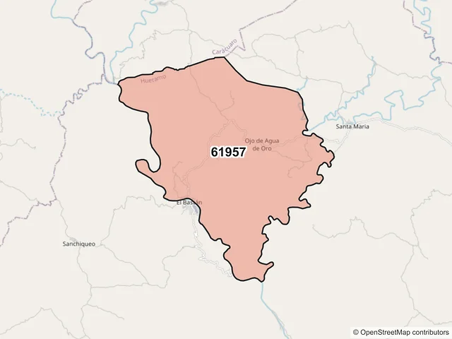 Mapa del código postal 61957, Huetamo, Michoacán de Ocampo