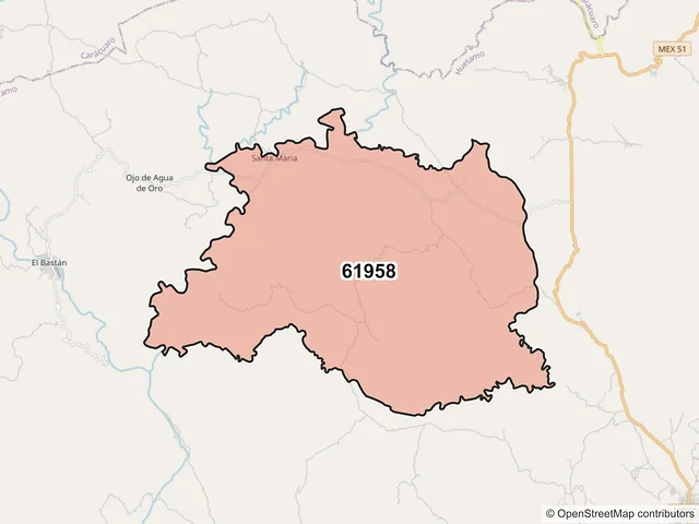 Mapa del código postal 61958, Huetamo, Michoacán de Ocampo