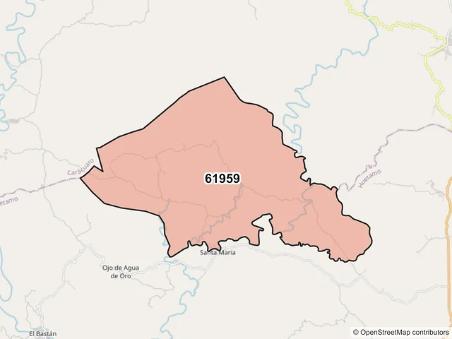 Mapa del código postal 61959, Huetamo, Michoacán de Ocampo