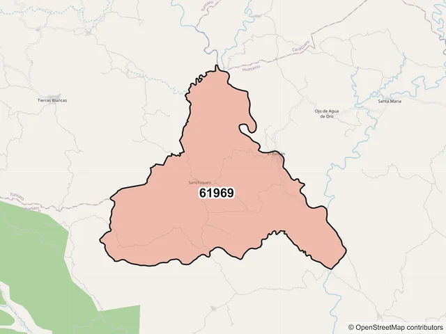 Mapa del código postal 61969, Huetamo, Michoacán de Ocampo
