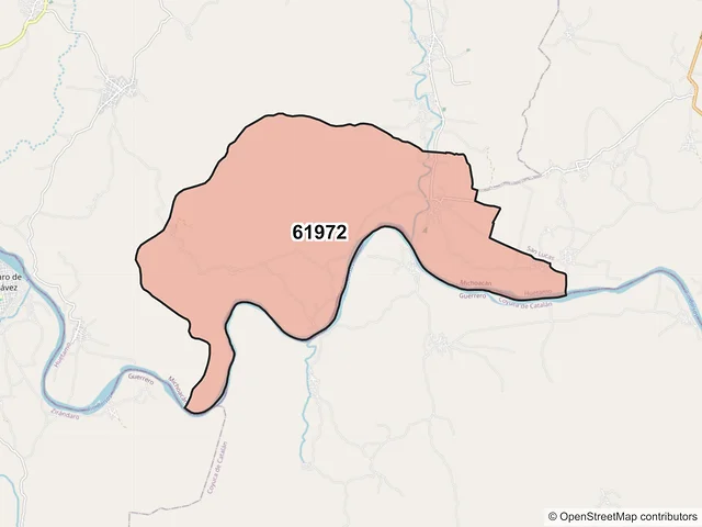Mapa del código postal 61972, Huetamo, Michoacán de Ocampo