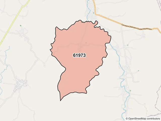 Mapa del código postal 61973, Huetamo, Michoacán de Ocampo